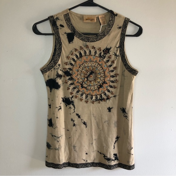 Wrangler tank top hippie boho beaded embroidered western American vintage shirt - Picture 3 of 5